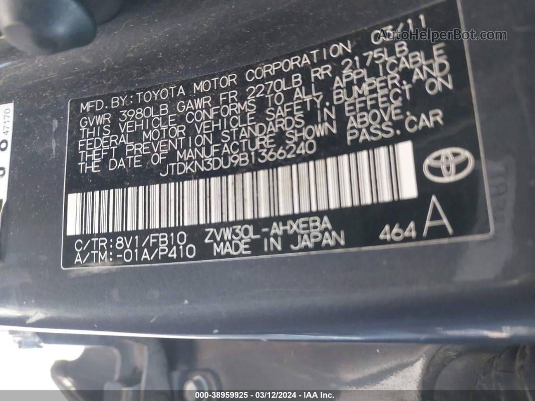 2011 Toyota Prius Two Серый vin: JTDKN3DU9B1366240