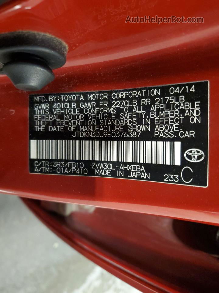 2014 Toyota Prius  Red vin: JTDKN3DU9E0376387