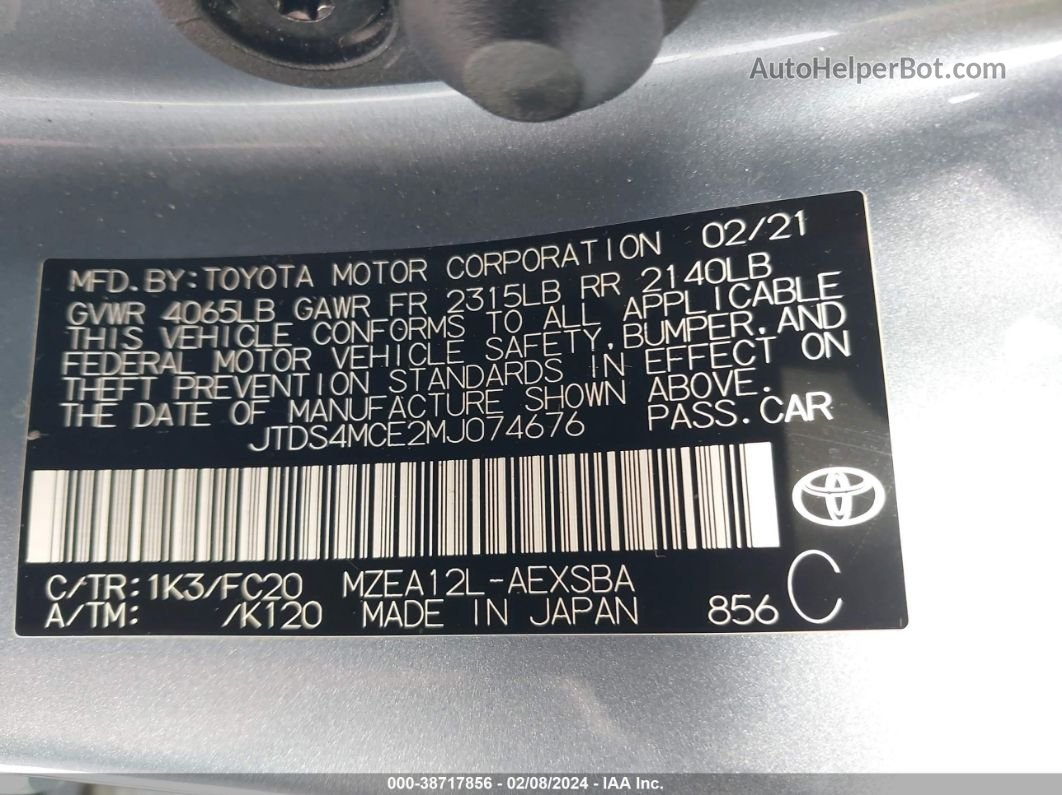 2021 Toyota Corolla Se Gray vin: JTDS4MCE2MJ074676