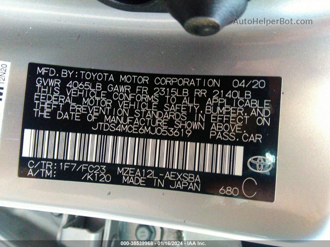 2021 Toyota Corolla Se Silver vin: JTDS4MCE6MJ053619