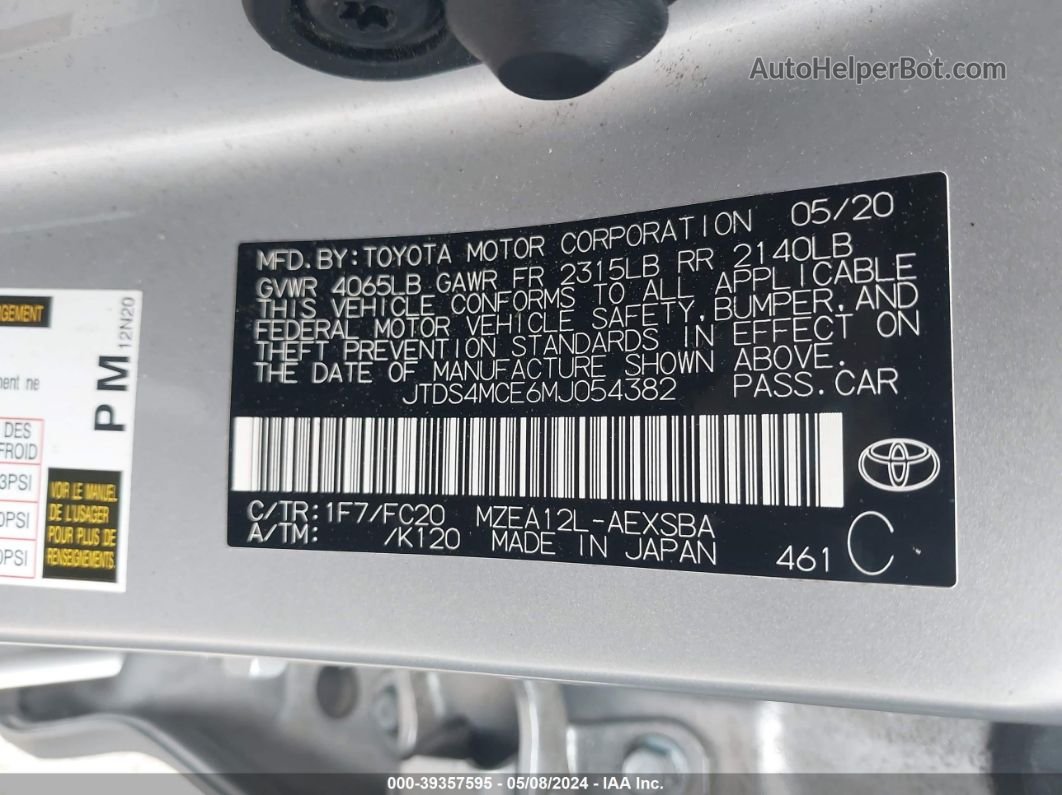 2021 Toyota Corolla Se Silver vin: JTDS4MCE6MJ054382