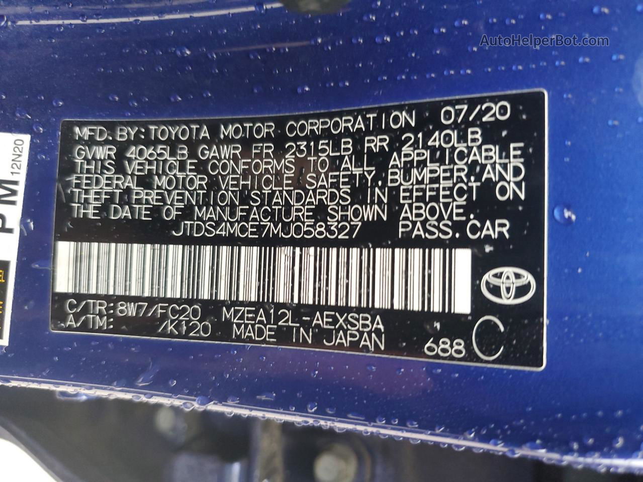 2021 Toyota Corolla Se Blue vin: JTDS4MCE7MJ058327