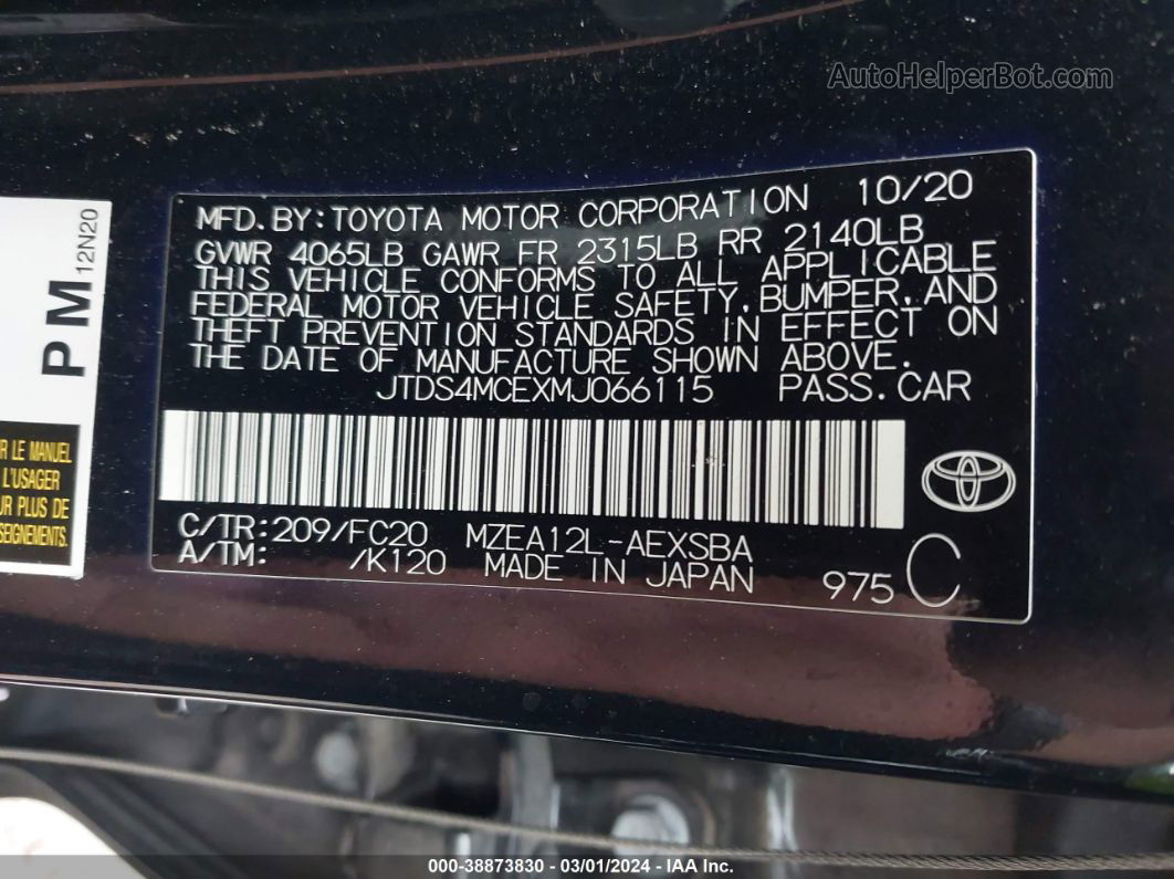 2021 Toyota Corolla Se Черный vin: JTDS4MCEXMJ066115