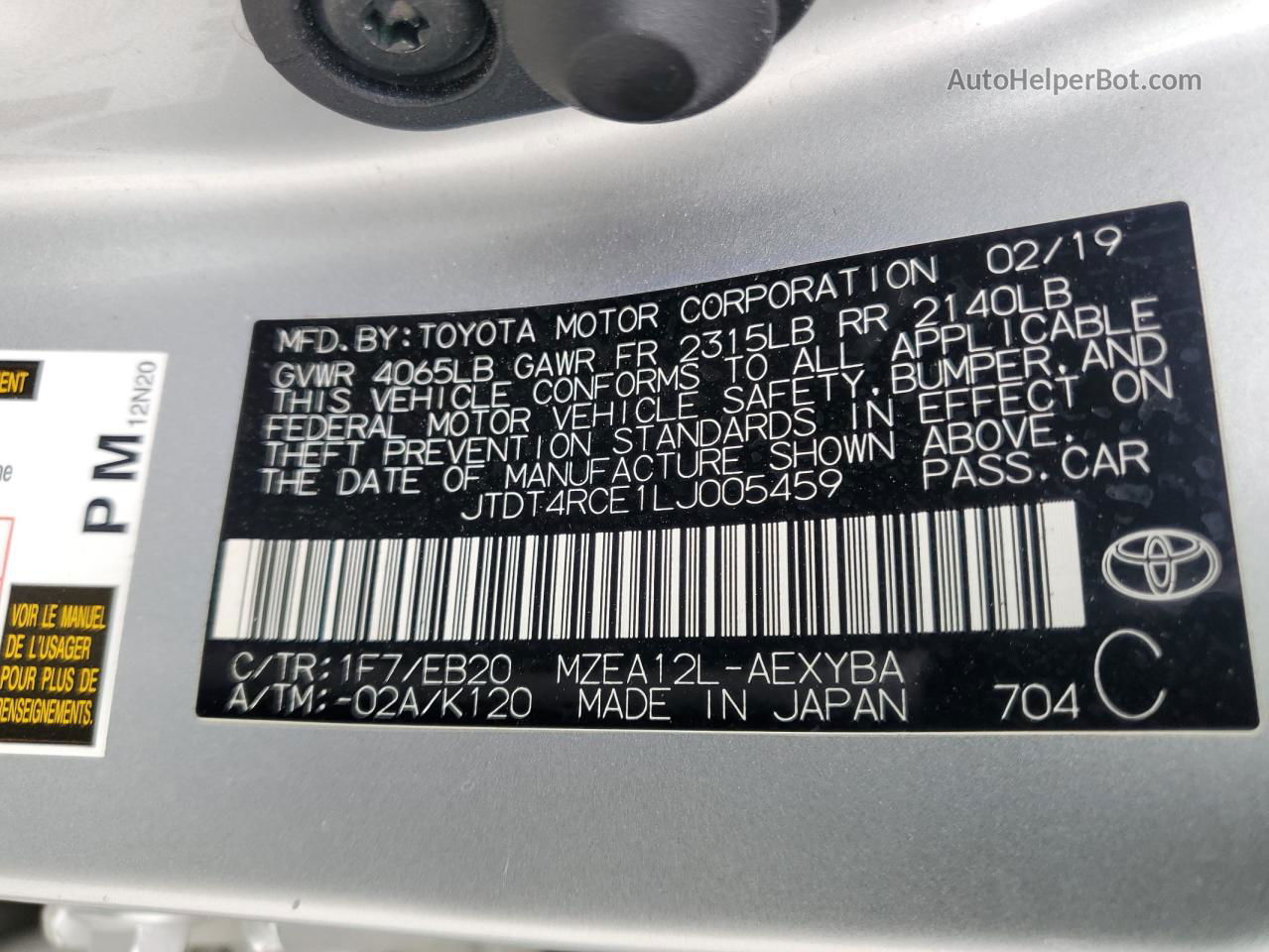 2020 Toyota Corolla Xse Silver vin: JTDT4RCE1LJ005459