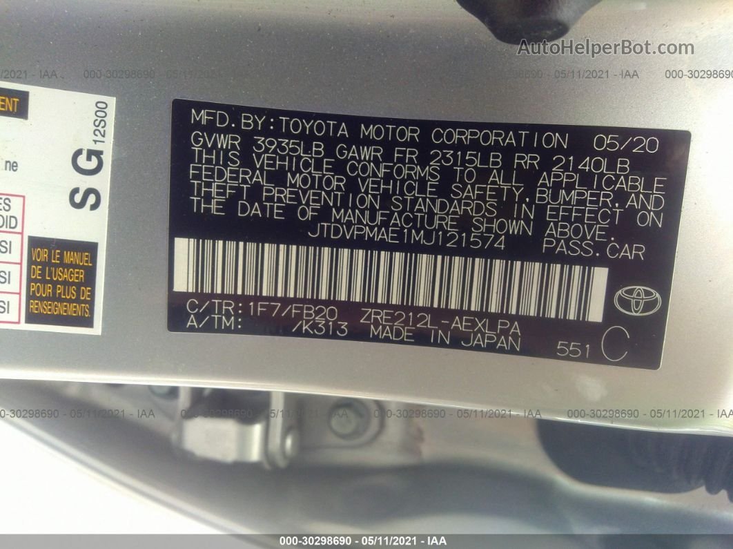 2021 Toyota Corolla Le Silver vin: JTDVPMAE1MJ121574