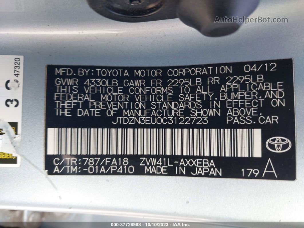 2012 Toyota Prius V Two/three/five Light Blue vin: JTDZN3EU0C3122723