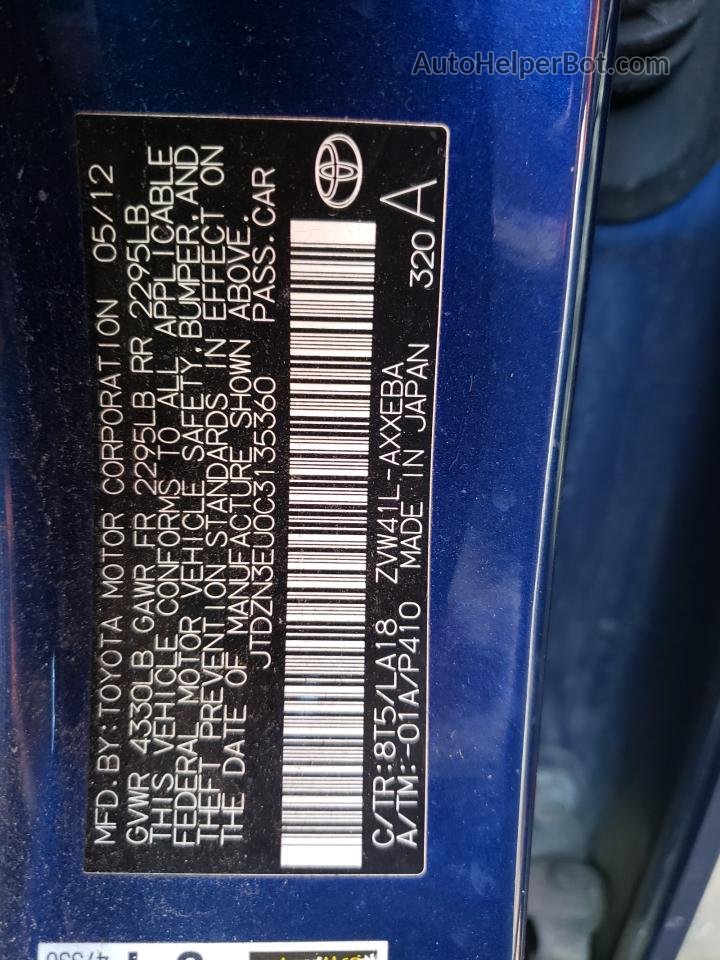 2012 Toyota Prius V  Blue vin: JTDZN3EU0C3135360