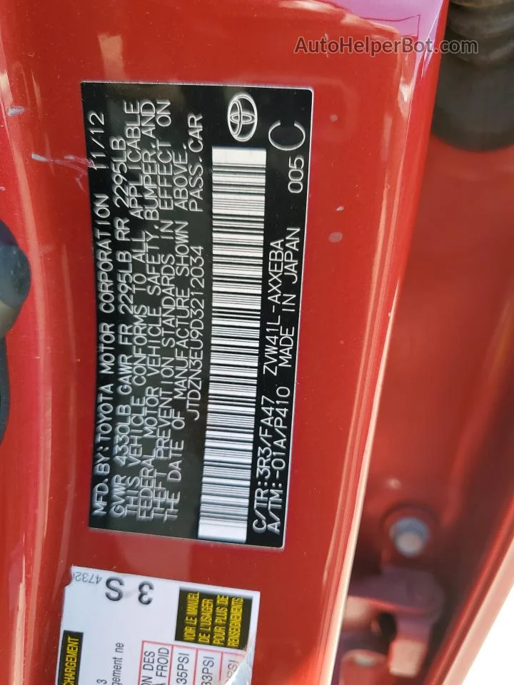 2013 Toyota Prius V  Red vin: JTDZN3EU9D3212034