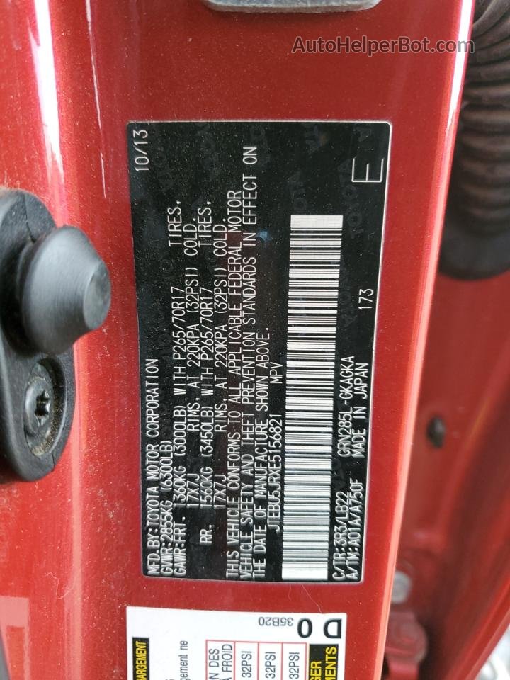 2014 Toyota 4runner Sr5 Красный vin: JTEBU5JRXE5156821