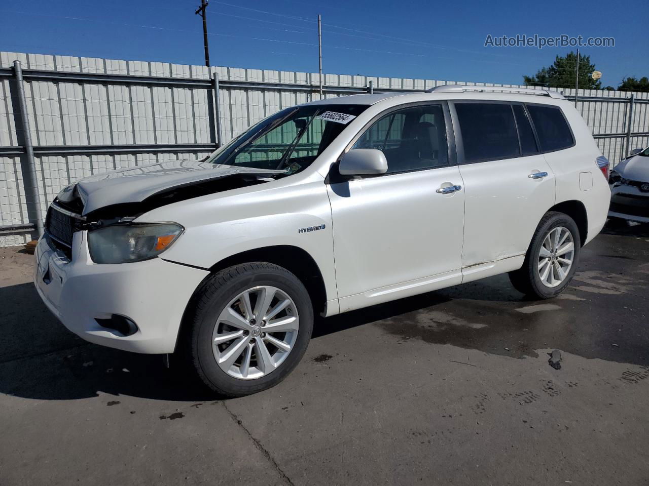 2008 Toyota Highlander Hybrid White vin: JTEEW41A182019641