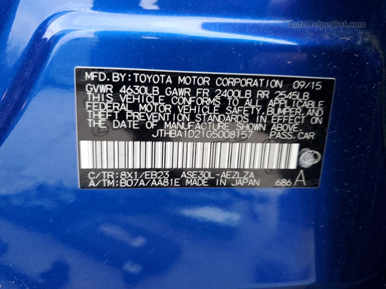 2016 Lexus Is 200t Blue vin: JTHBA1D21G5008157
