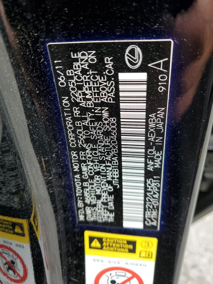 2011 Lexus Hs 250h Black vin: JTHBB1BA7B2046008