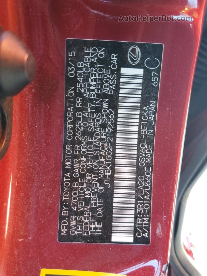 2015 Lexus Es 350 Red vin: JTHBK1GG2F2192562