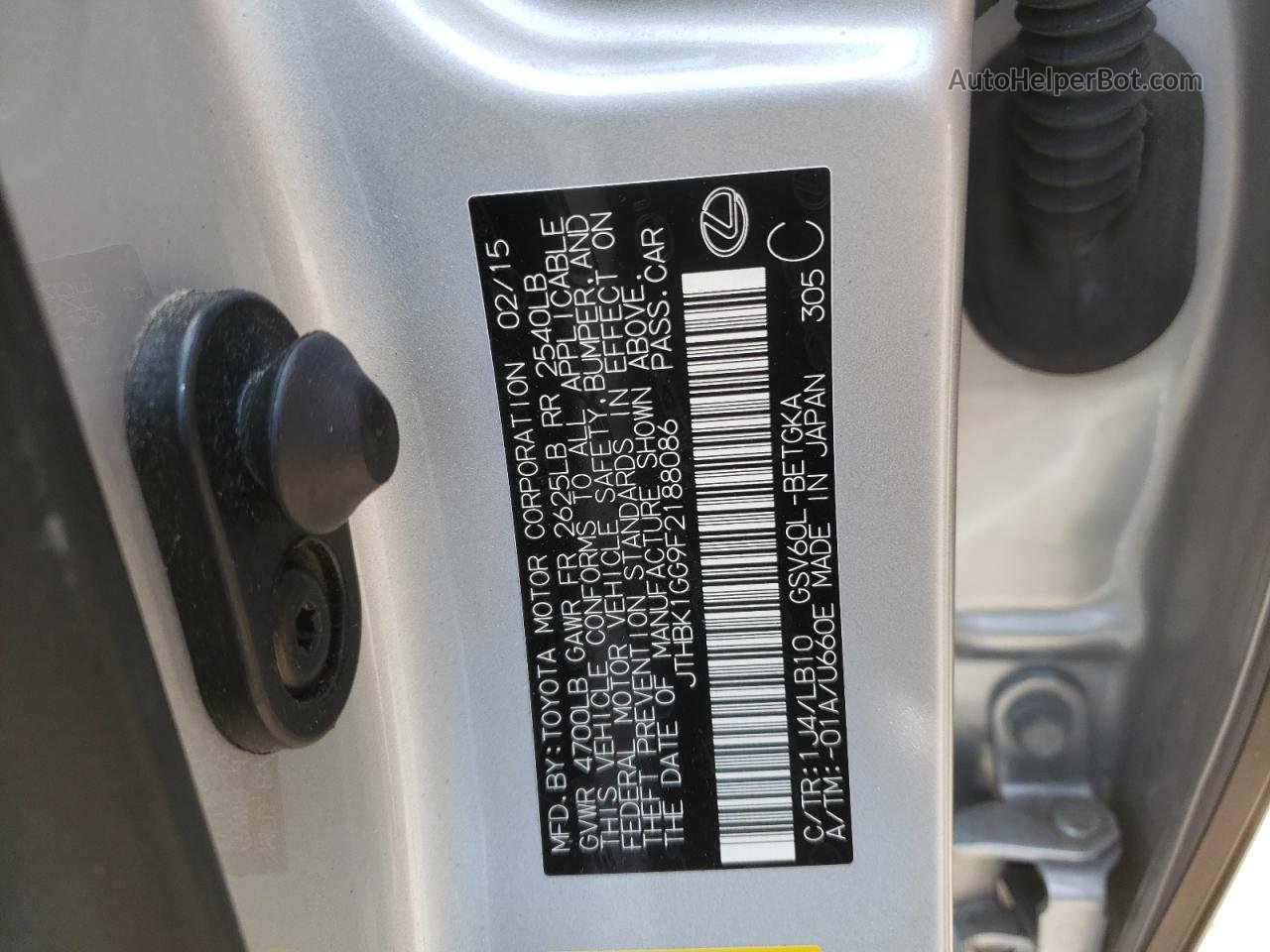 2015 Lexus Es 350 Silver vin: JTHBK1GG9F2188086