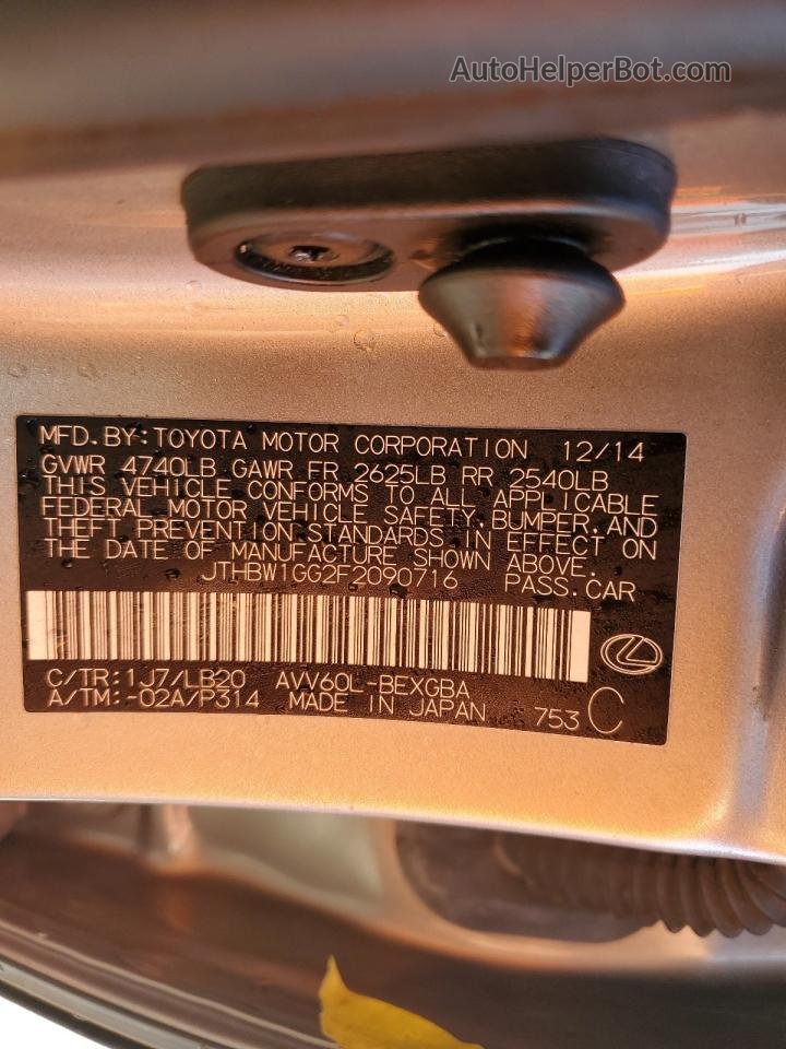 2015 Lexus Es 300h Silver vin: JTHBW1GG2F2090716
