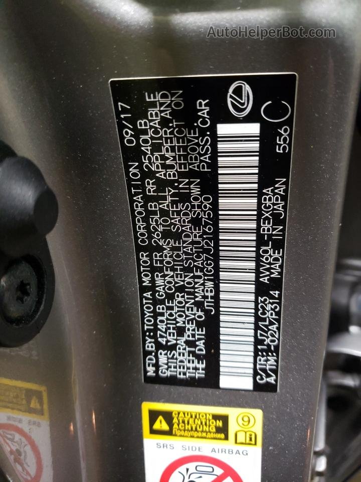 2018 Lexus Es 300h Серый vin: JTHBW1GG7J2167590