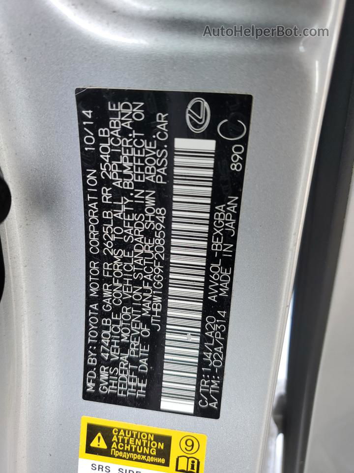 2015 Lexus Es 300h Silver vin: JTHBW1GG9F2085948