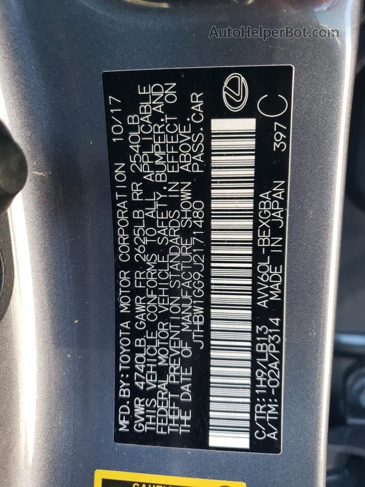 2018 Lexus Es 300h Серый vin: JTHBW1GG9J2171480