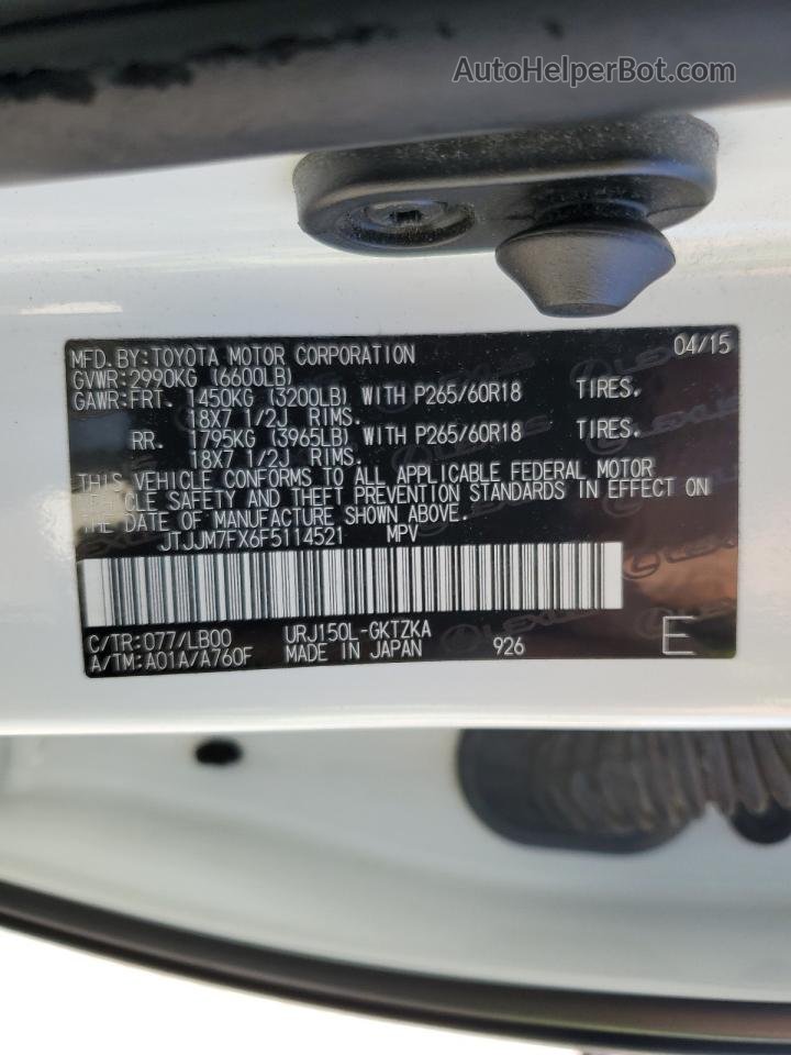 2015 Lexus Gx 460 Premium White vin: JTJJM7FX6F5114521