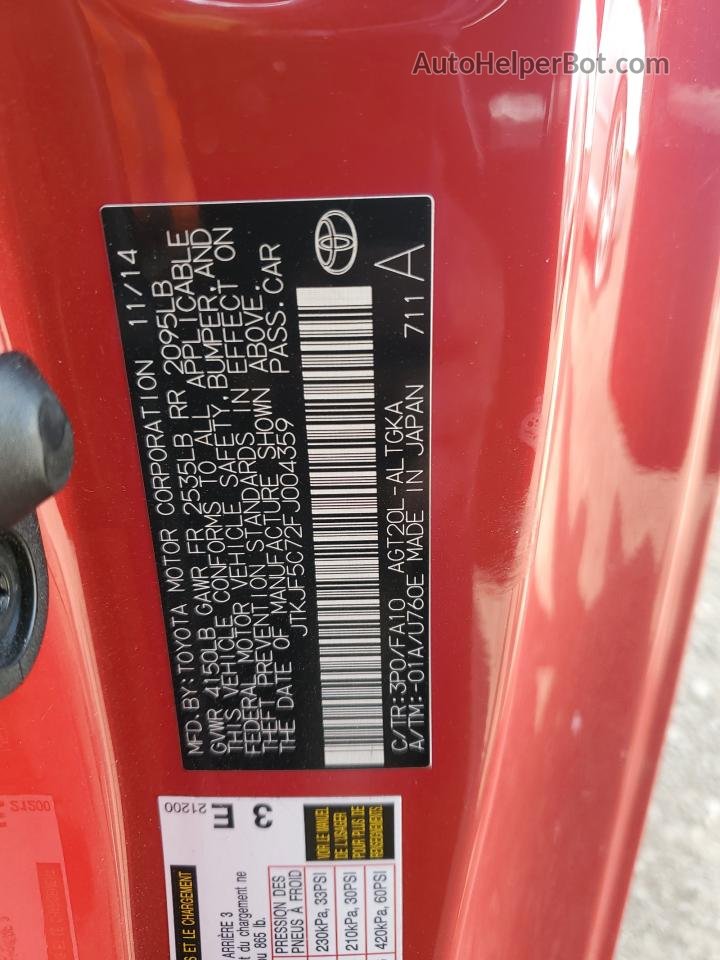 2015 Toyota Scion Tc  Красный vin: JTKJF5C72FJ004359