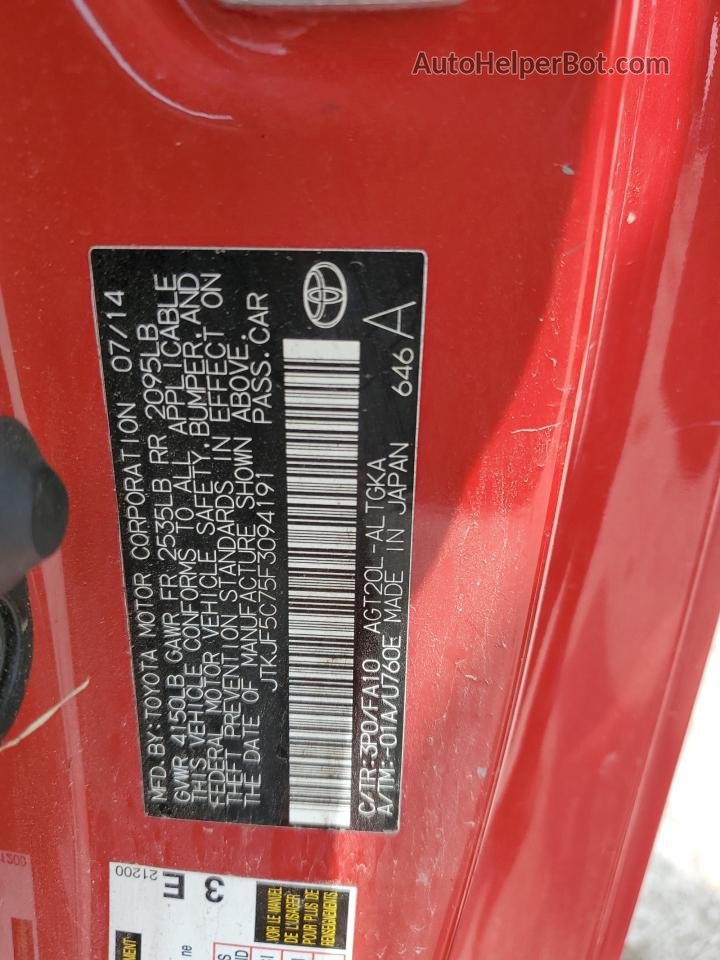 2015 Toyota Scion Tc  Красный vin: JTKJF5C75F3094191