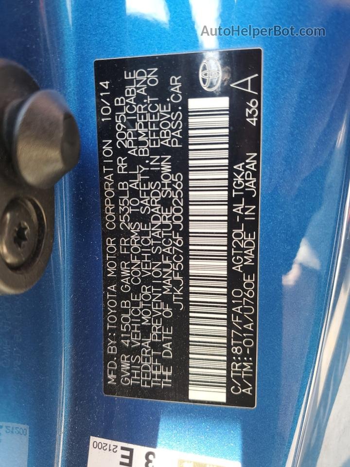 2015 Toyota Scion Tc Blue vin: JTKJF5C76FJ002565