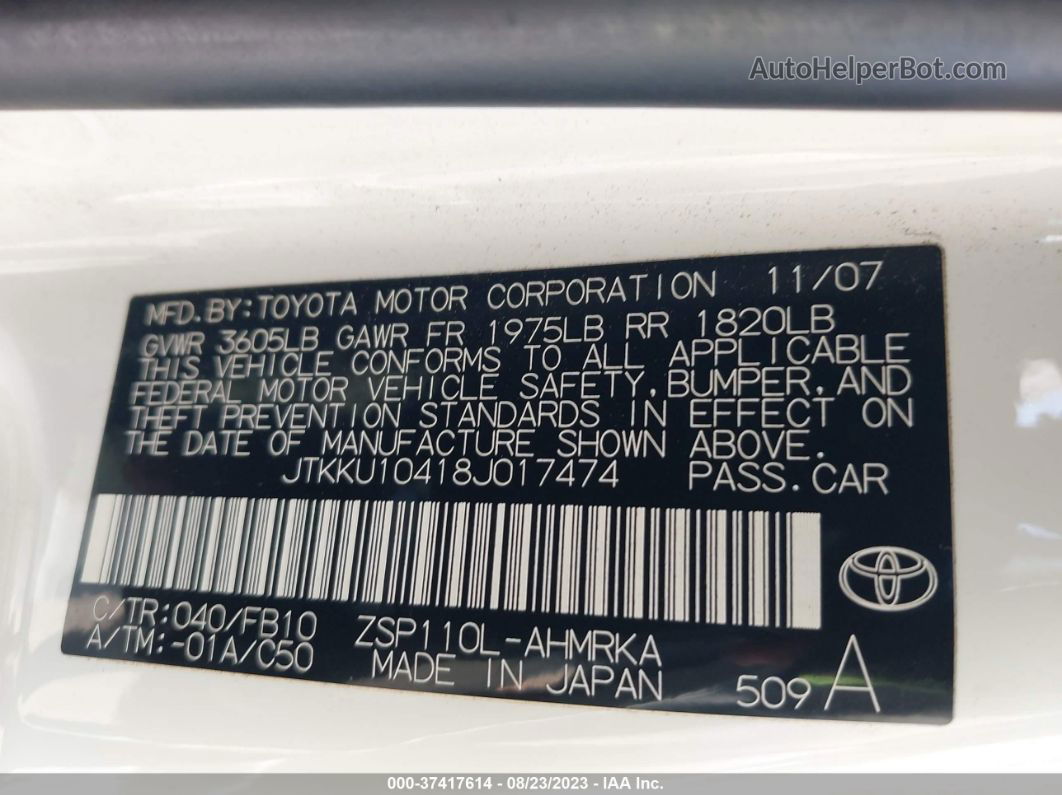 2008 Scion Xd   White vin: JTKKU10418J017474