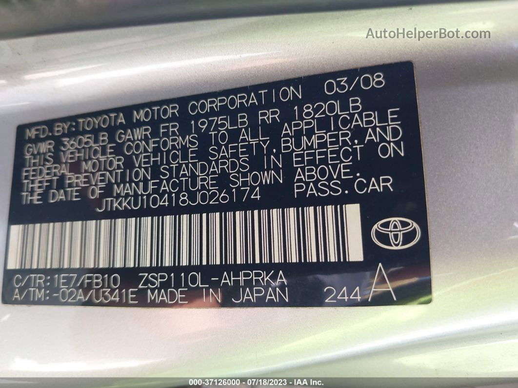 2008 Scion Xd   Silver vin: JTKKU10418J026174