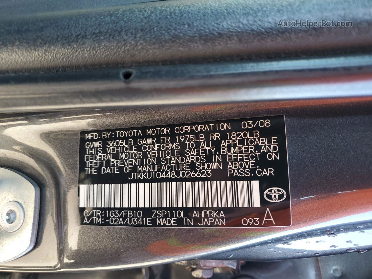 2008 Toyota Scion Xd  Gray vin: JTKKU10448J026623