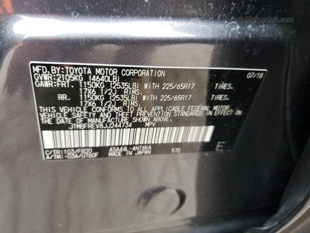 2018 Toyota Rav4 Le Gray vin: JTMBFREV8JJ244734