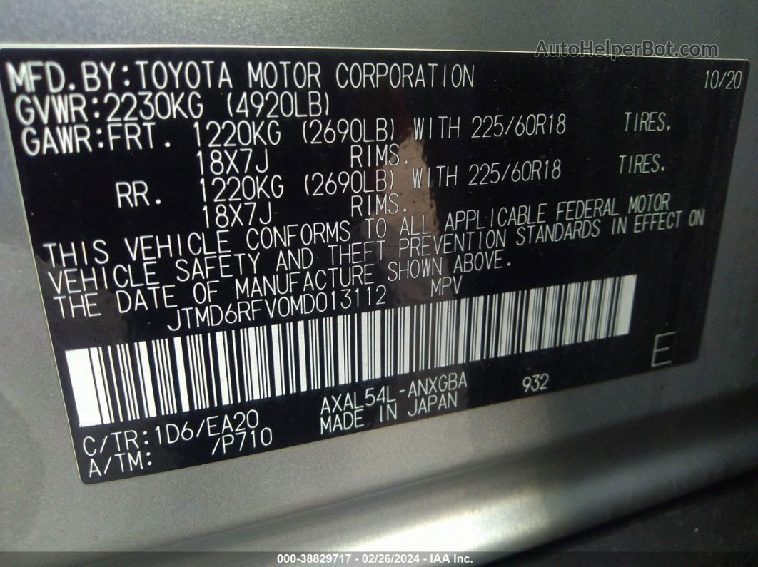 2021 Toyota Rav4 Limited Hybrid Gray vin: JTMD6RFV0MD013112