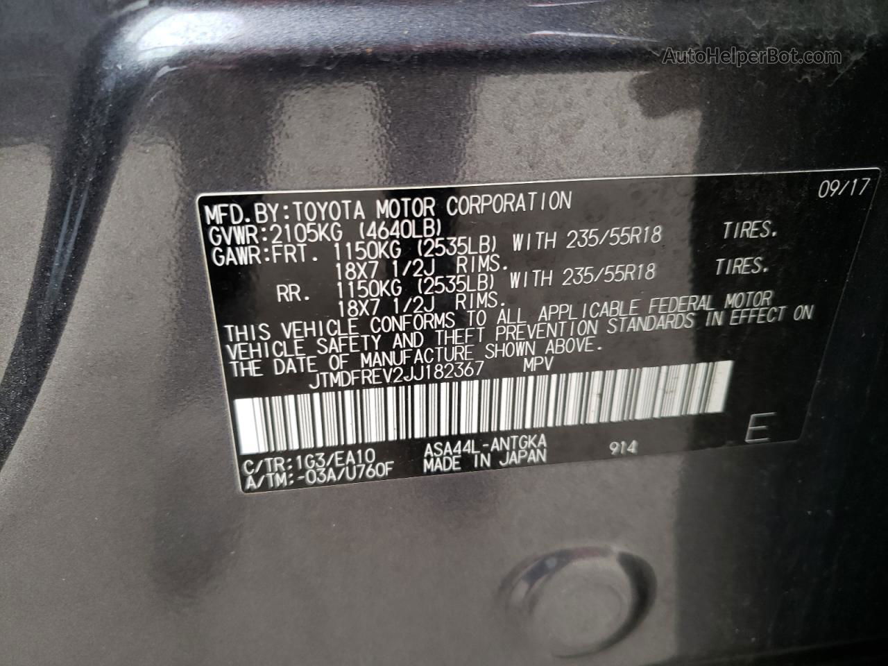 2018 Toyota Rav4 Limited Gray vin: JTMDFREV2JJ182367