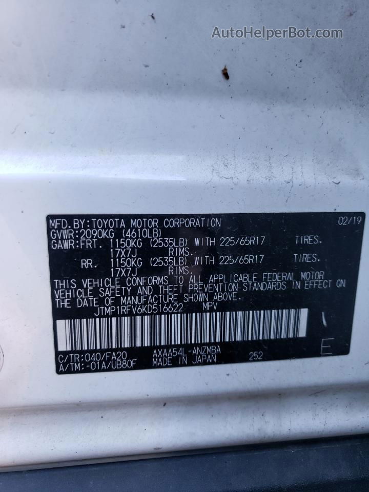 2019 Toyota Rav4 Xle White vin: JTMP1RFV6KD516622