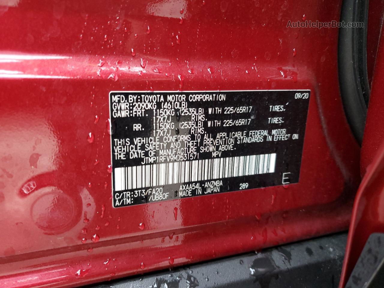 2021 Toyota Rav4 Xle Red vin: JTMP1RFV9MD531571
