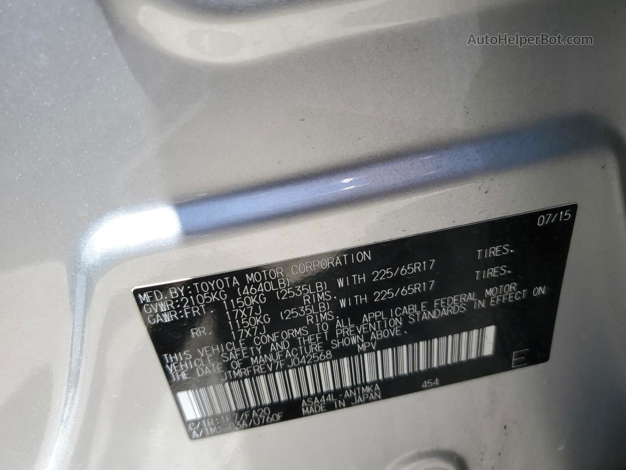 2015 Toyota Rav4 Xle Silver vin: JTMRFREV7FJ042568