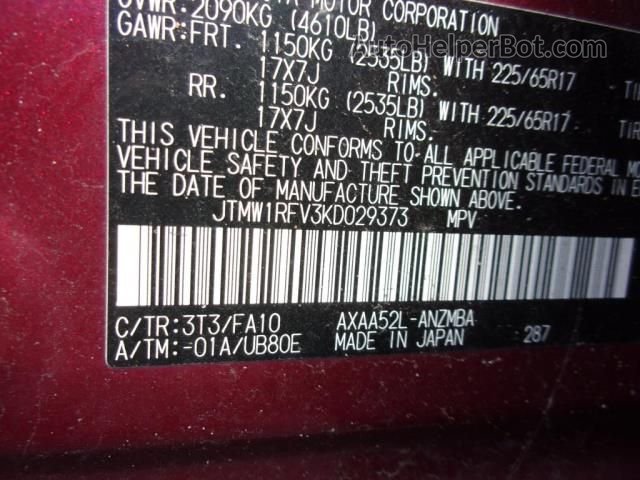 2019 Toyota Rav4 Xle Red vin: JTMW1RFV3KD029373
