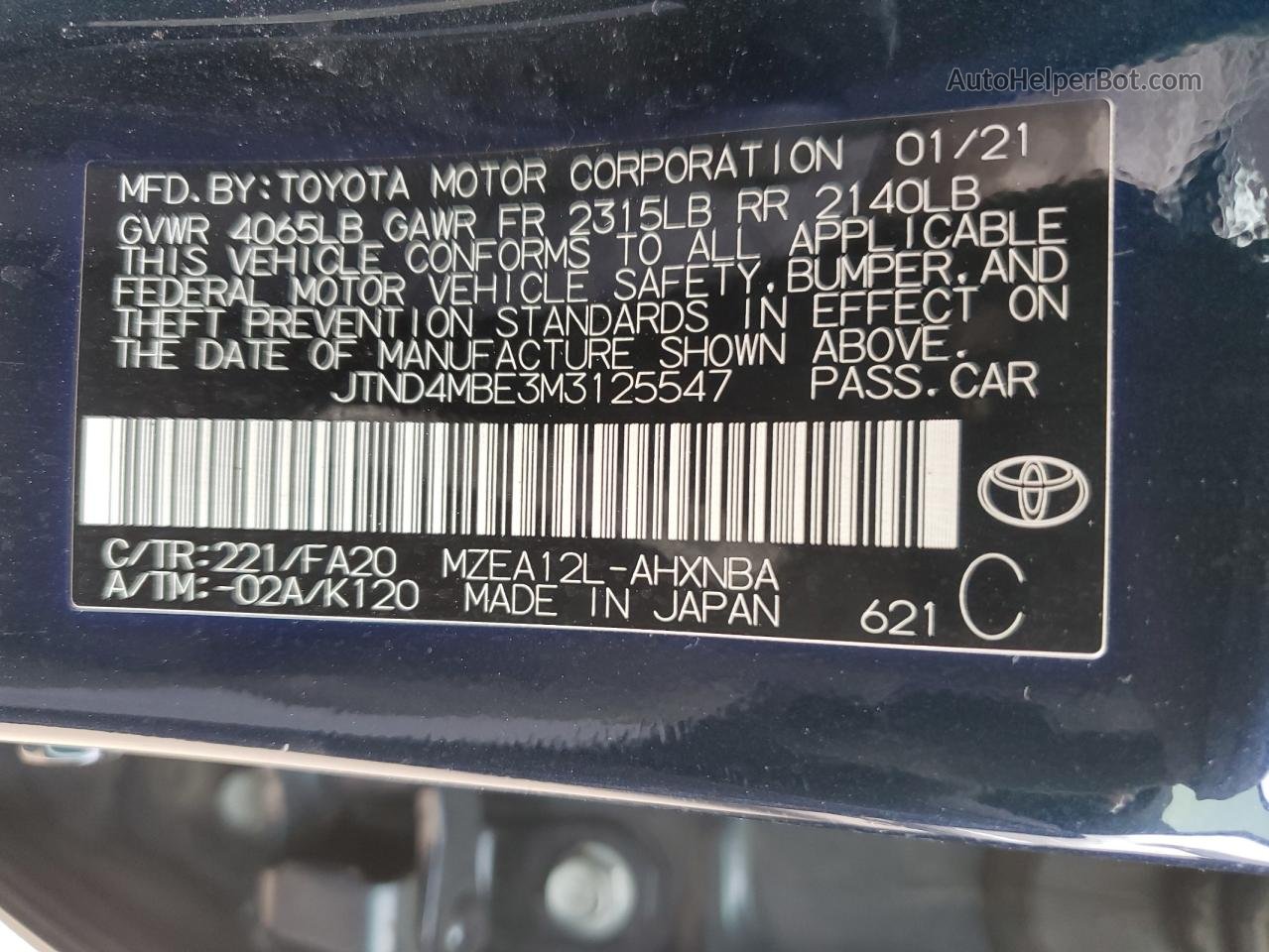 2021 Toyota Corolla Se Blue vin: JTND4MBE3M3125547
