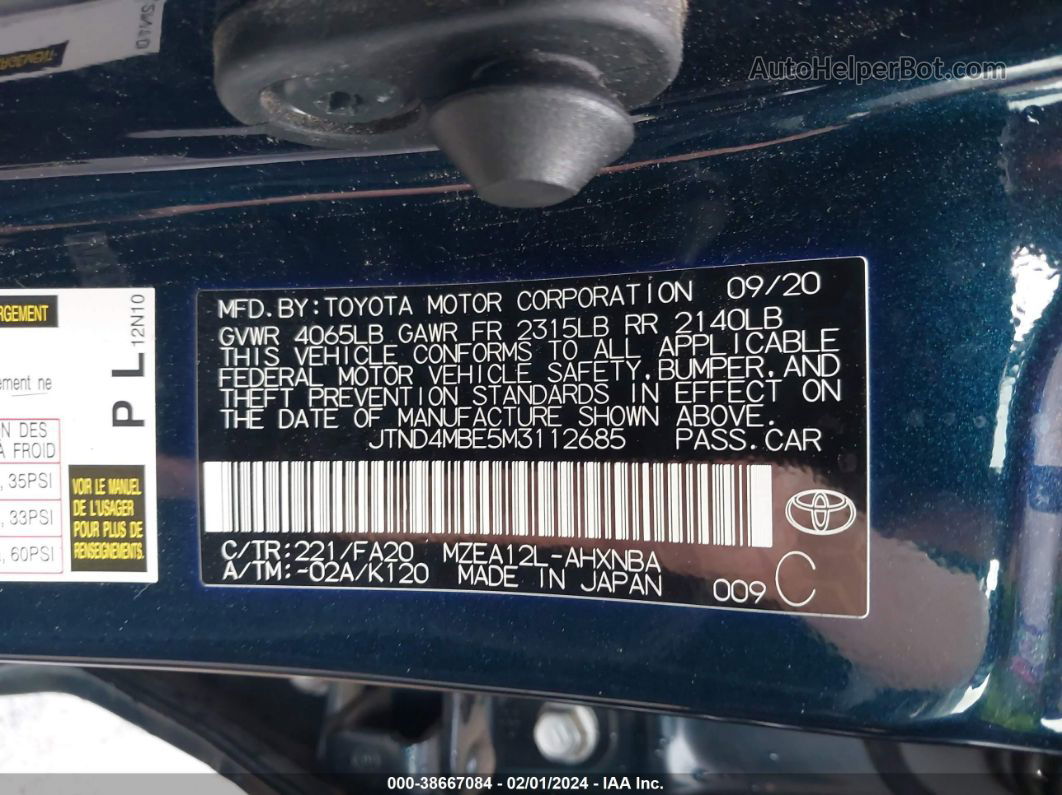 2021 Toyota Corolla Se Dark Blue vin: JTND4MBE5M3112685
