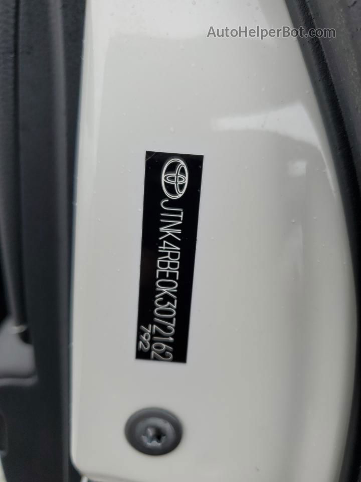 2019 Toyota Corolla Se White vin: JTNK4RBE0K3072162