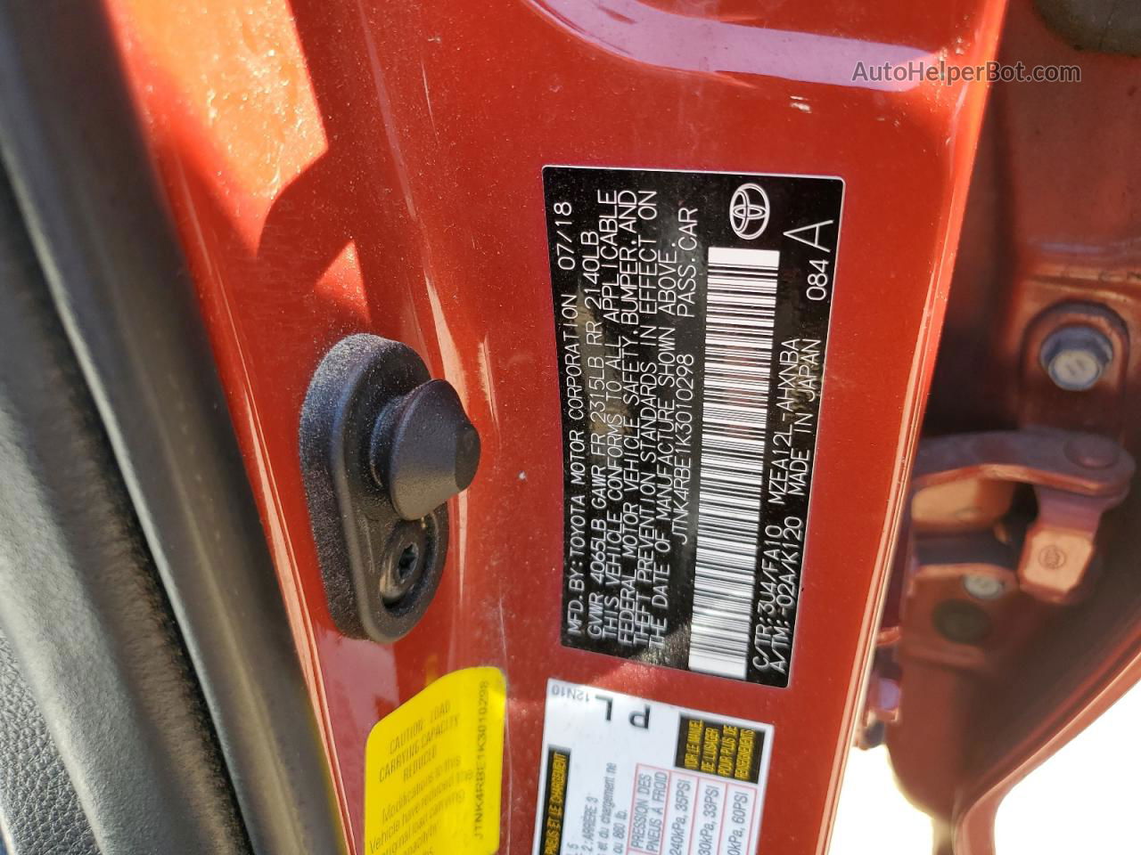 2019 Toyota Corolla Se Red vin: JTNK4RBE1K3010298