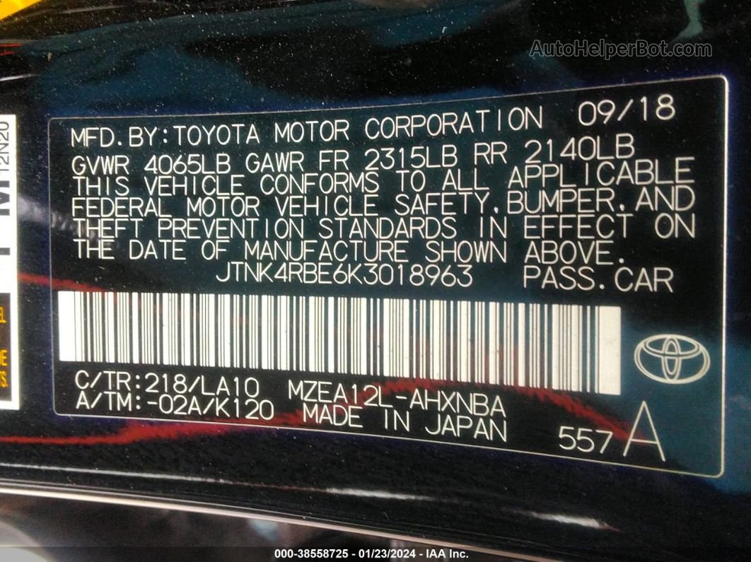 2019 Toyota Corolla Xse Черный vin: JTNK4RBE6K3018963
