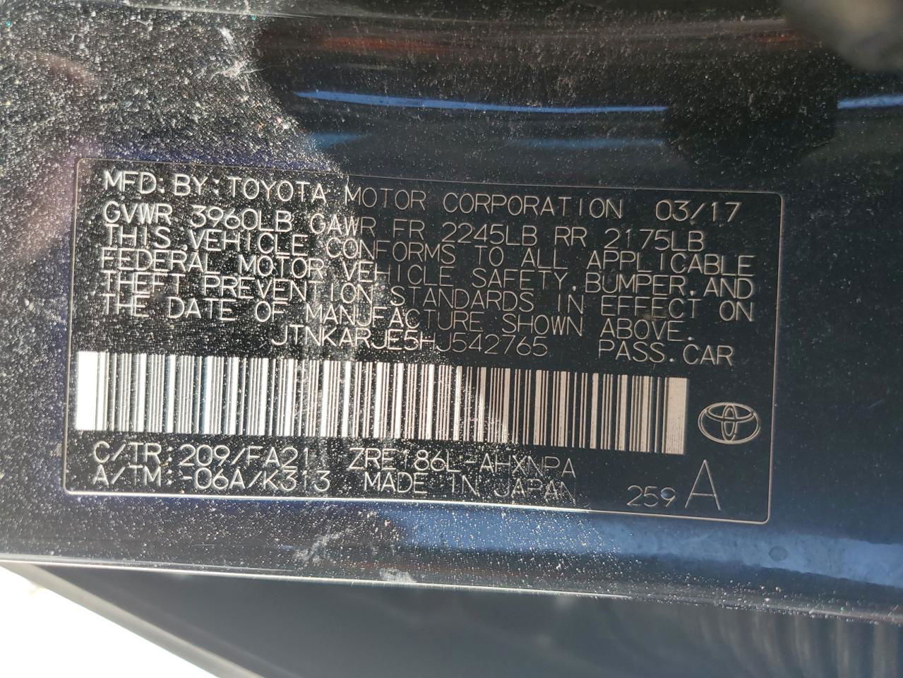 2017 Toyota Corolla Im  Black vin: JTNKARJE5HJ542765
