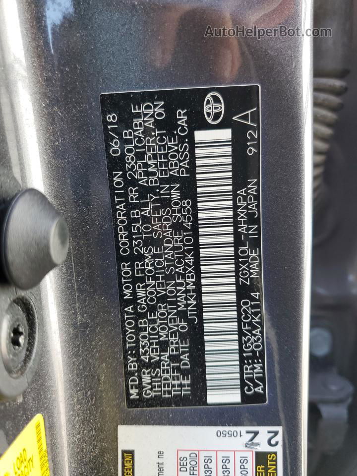 2019 Toyota C-hr Xle Серый vin: JTNKHMBX4K1014558