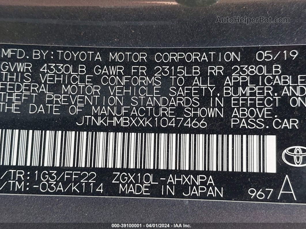 2019 Toyota C-hr Xle Gray vin: JTNKHMBXXK1047466