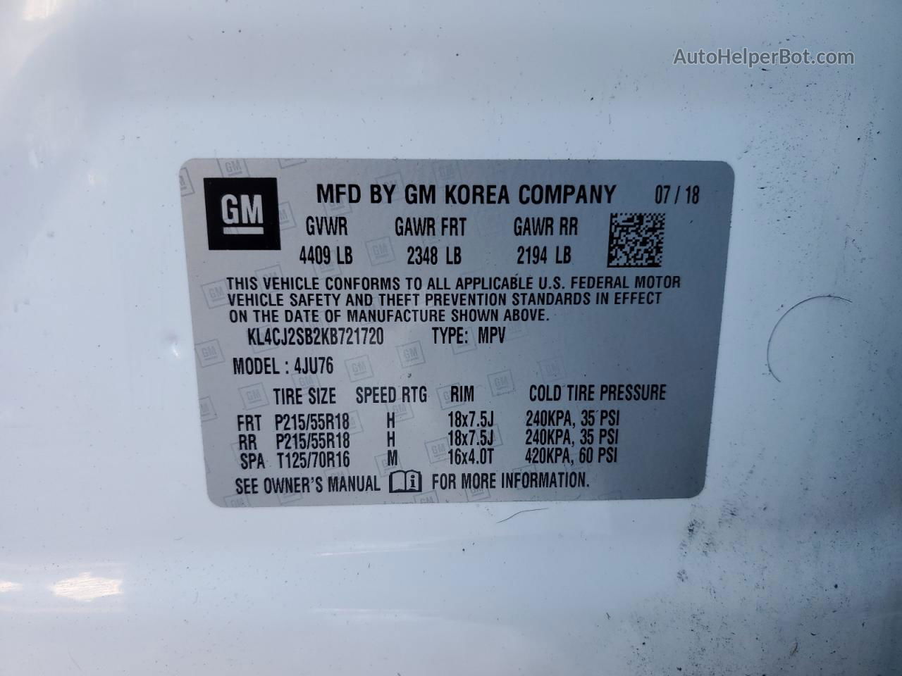 2019 Buick Encore Sport Touring White vin: KL4CJ2SB2KB721720