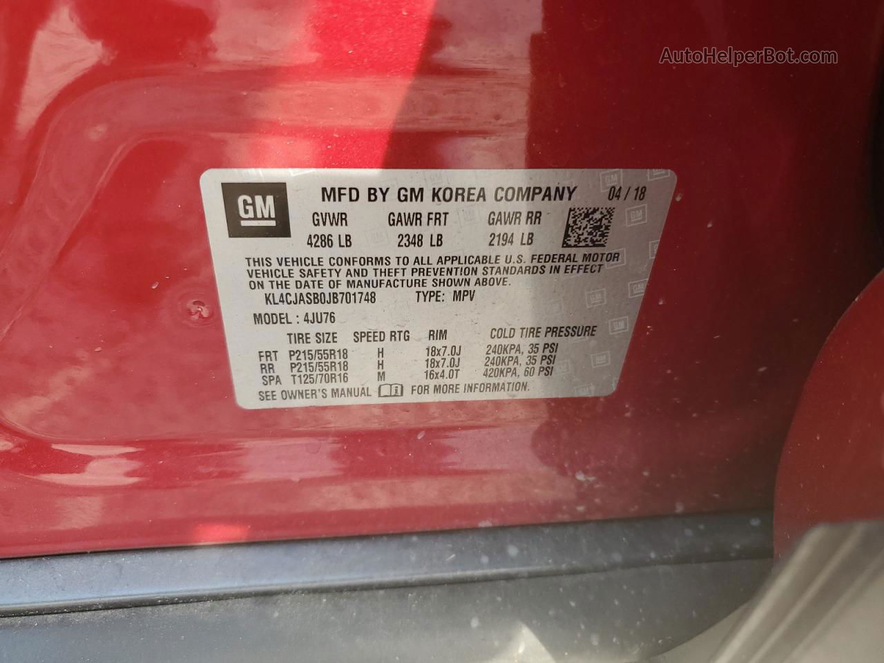 2018 Buick Encore Preferred Red vin: KL4CJASB0JB701748