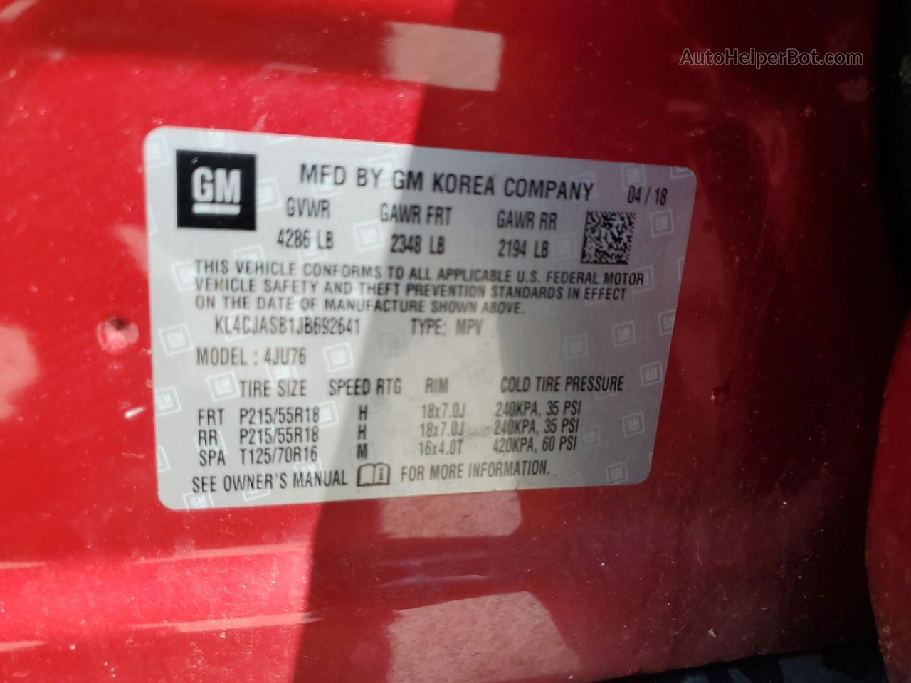 2018 Buick Encore Preferred Красный vin: KL4CJASB1JB692641