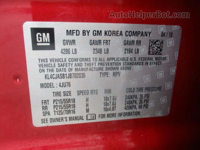 2018 Buick Encore Preferred Red vin: KL4CJASB1JB702035