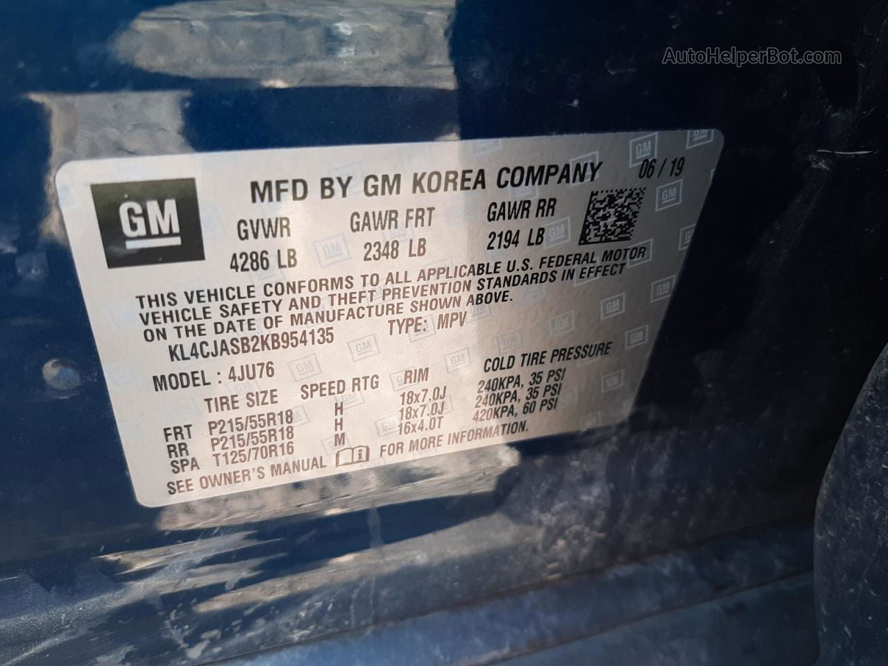 2019 Buick Encore Preferred Blue vin: KL4CJASB2KB954135