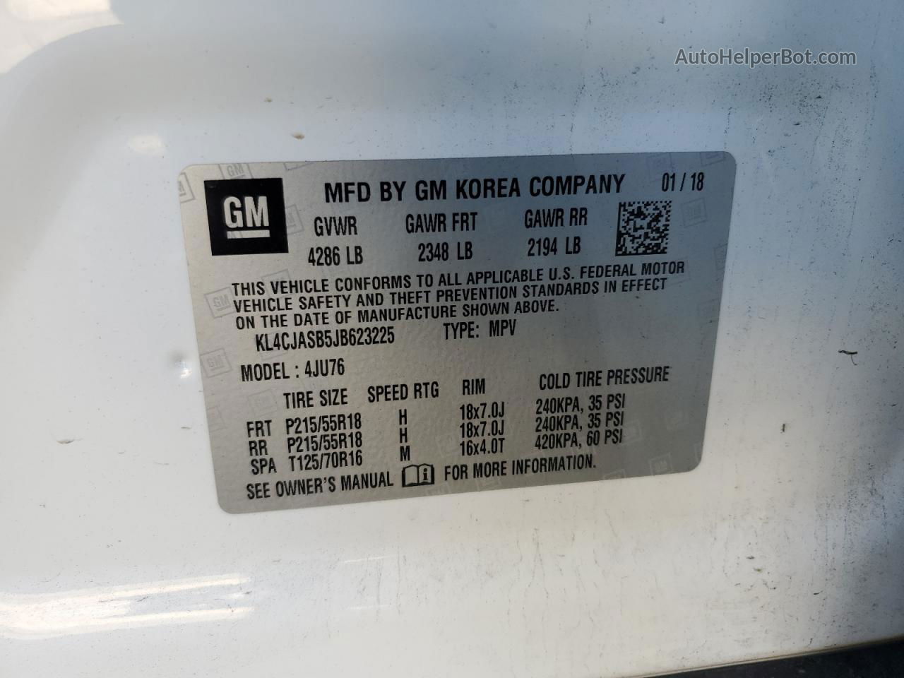 2018 Buick Encore Preferred White vin: KL4CJASB5JB623225